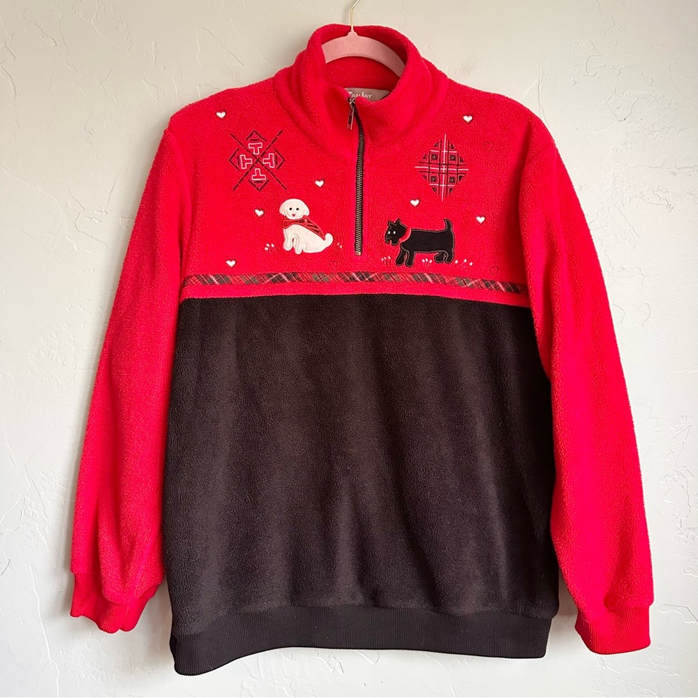 TanJay Vintage Cottagecore Dogs Hearts Valentine Fleece Pullover Jacket Large